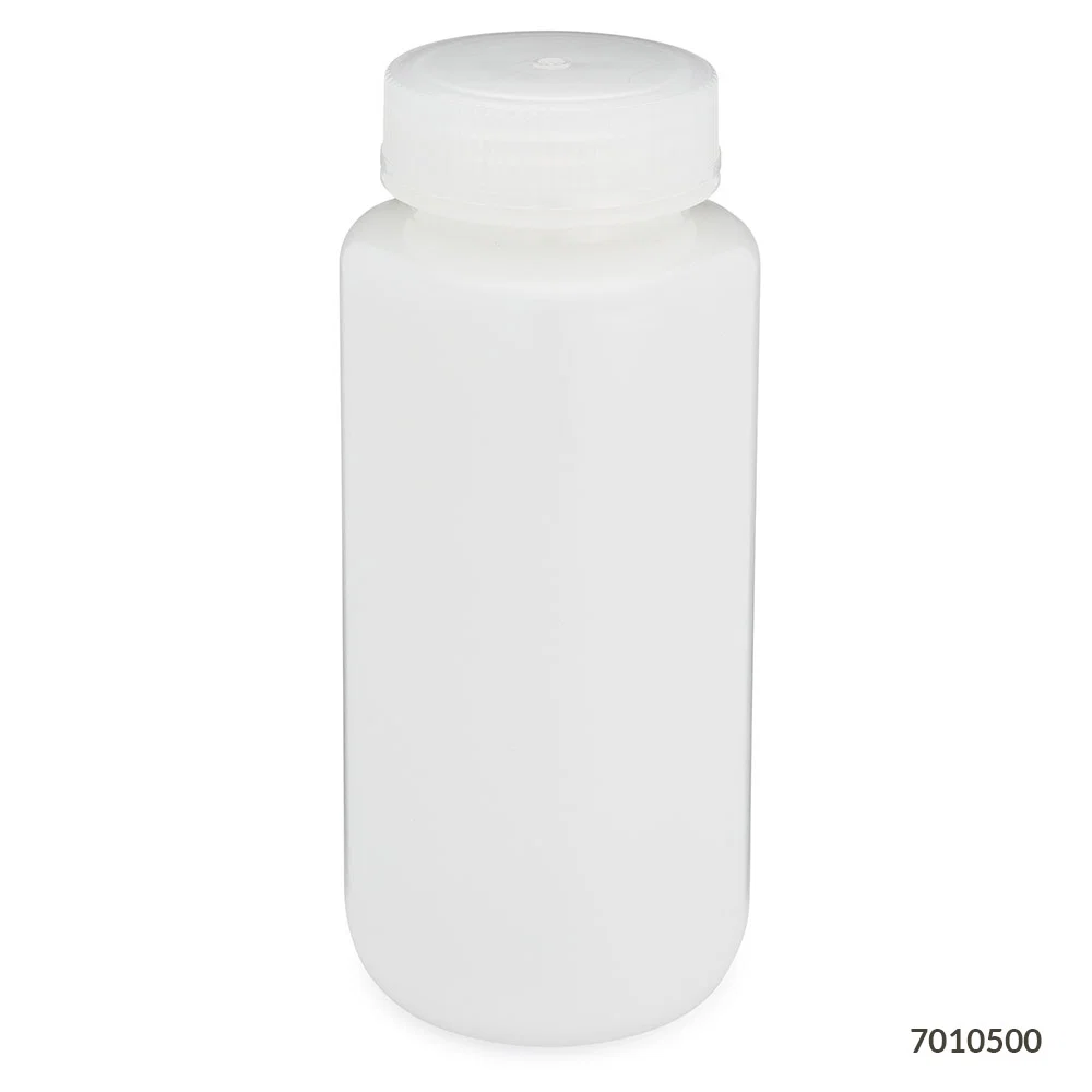 Bottle, Wide Mouth, HDPE Bottle, Attached PP Screw Cap, 500mL, 12/Pack - CS/48