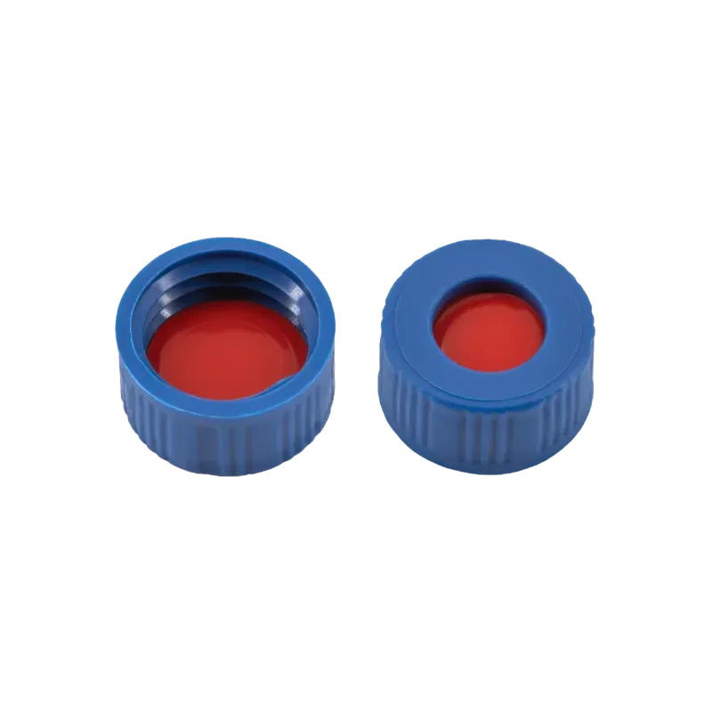 N9 PP screw cap, blue, center hole PTFE red/Silicone white/PTFE red