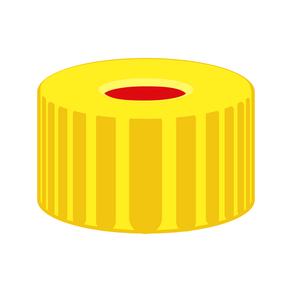 N9 PP screw cap, yellow, center hole PTFE red/Silicone white/PTFE red
