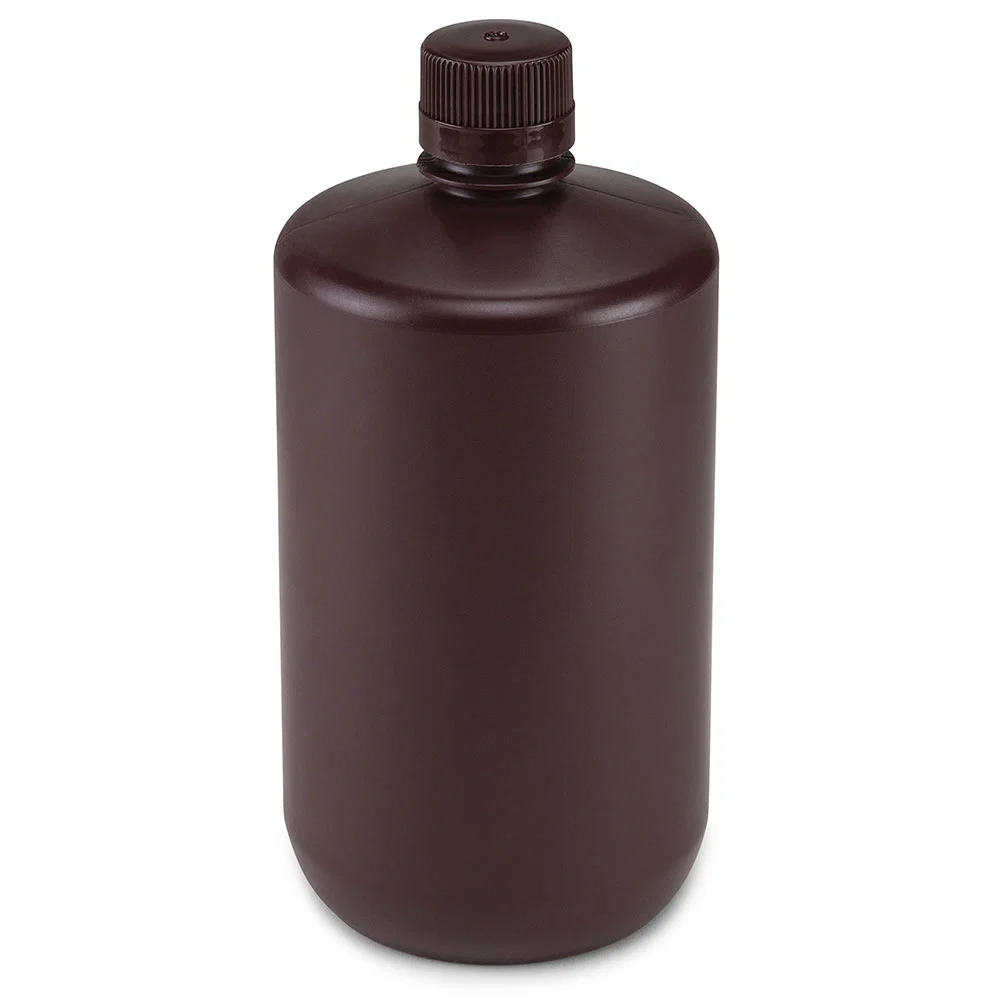 Bottle, Narrow Mouth, Amber PP Bottle, Attached PP Screw Cap, 2 Litres (0.5 Gallons) - CS/6