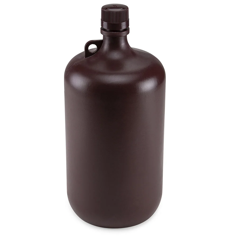 Bottle, Narrow Mouth, Amber PP Bottle, Attached PP Screw Cap, 4 Litres (1 Gallon) - CS/6