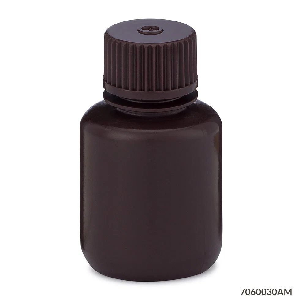 Bottle, Narrow Mouth, HDPE Bottle, Attached PP Screw Cap, Amber, 30mL, 12/Pack - cs-72