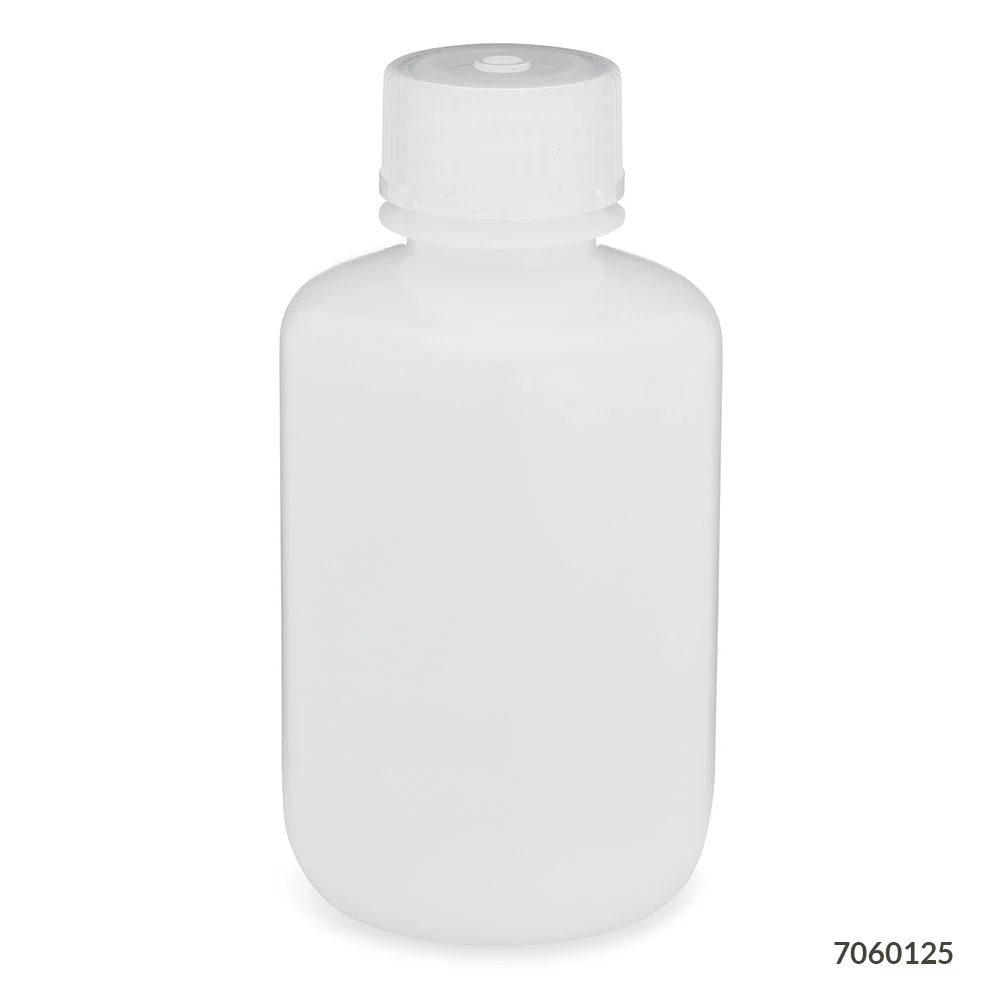 Bottle, Narrow Mouth, HDPE Bottle, Attached PP Screw Cap, 125mL, 12/Pack - cs-72