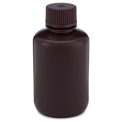 Bottle, Narrow Mouth, HDPE Bottle, Attached PP Screw Cap, Amber, 125mL, 12/Pack