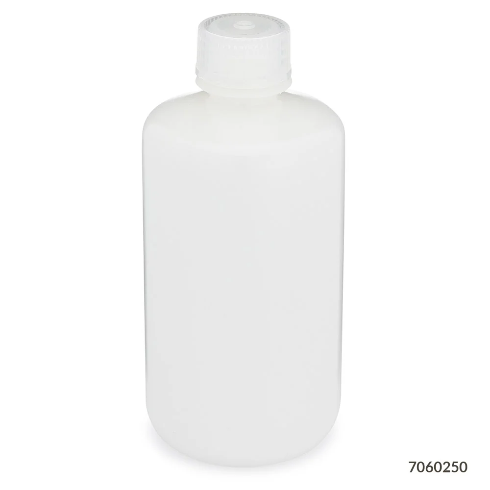 Bottle, Narrow Mouth, HDPE Bottle, Attached PP Screw Cap, 250mL, 12/Pack - cs-72