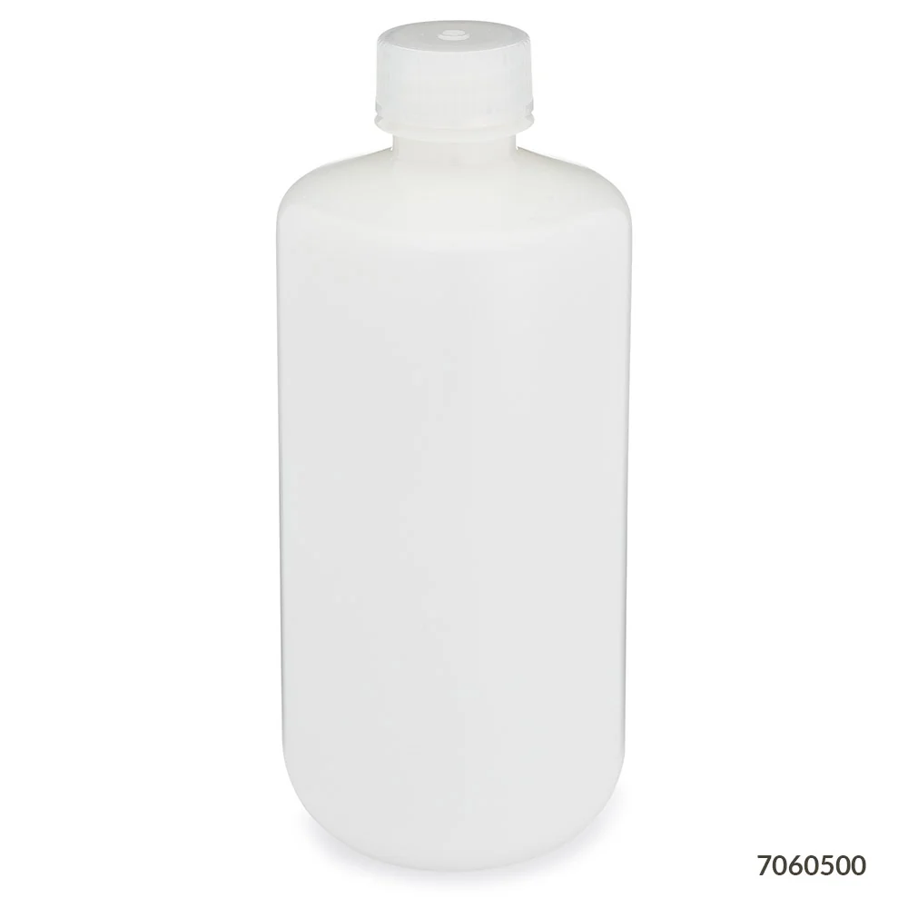 Bottle, Narrow Mouth, HDPE Bottle, Attached PP Screw Cap, 500mL, 12/Pack - CS/48