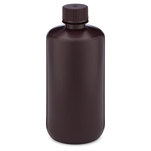 Bottle, Narrow Mouth, HDPE Bottle, Attached PP Screw Cap, Amber, 500mL, 12/Pack