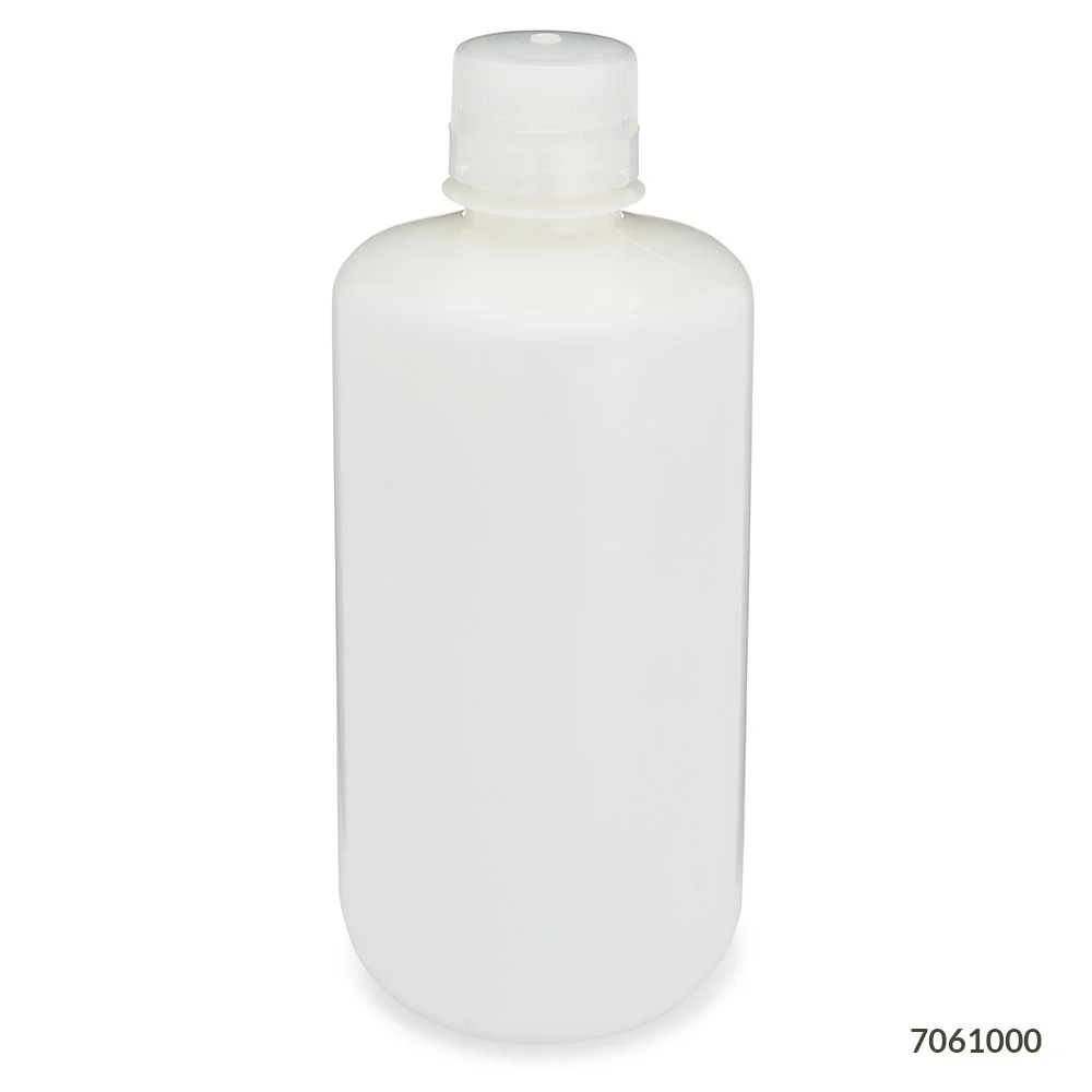 Bottle, Narrow Mouth, HDPE Bottle, Attached PP Screw Cap, 1000mL, 6/Pack - CS/24