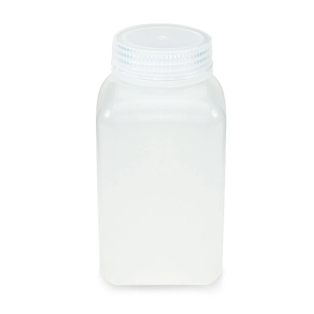 Bottle, Wide Mouth, Square, PP, Attached PP Screw Cap, 500mL, 12/Pack - CS/48