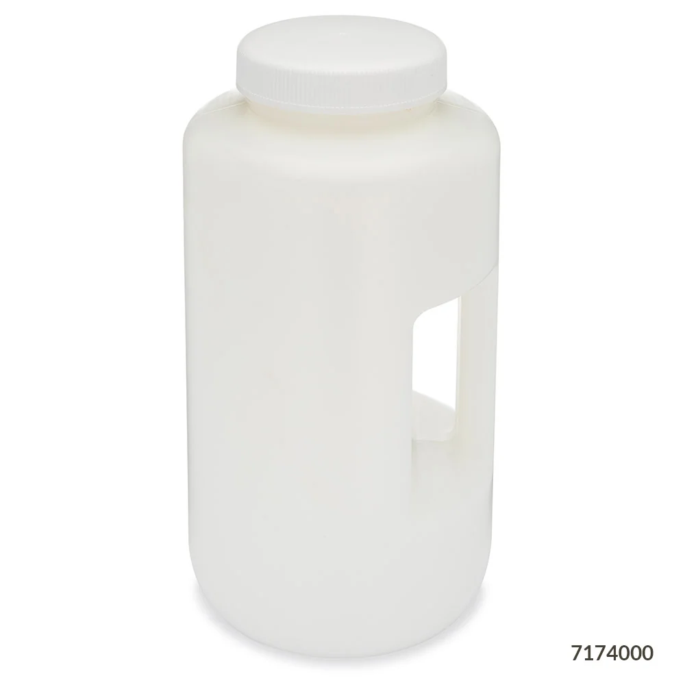 Bottle, Large Wide Mouth with Handle, Round, HDPE Bottle, 100mm PP Screw Cap, 4 Litres (1.0 Gallons) - CS/6