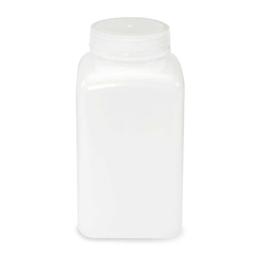 Bottle, Wide Mouth, Square, HDPE, Attached PP Screw Cap, 1000mL, 6/Pack - CS/24