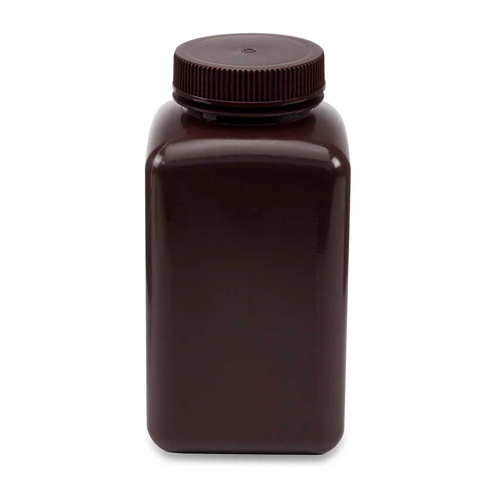 Bottle, Wide Mouth, Square, HDPE, Attached PP Screw Cap, 1000mL, 6/Pack, CS/24
