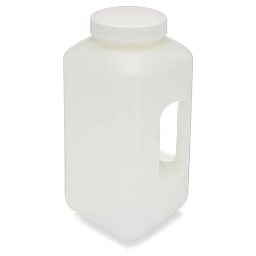 Bottle, Large Wide Mouth with Handle, Square, HDPE Bottle, 100mm PP Screw Cap, 4 Litres (1.0 Gallons) - CS/6