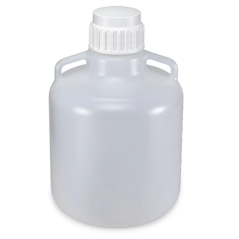 Carboy, Round with Handles, LDPE, White PP Screwcap, 10 Liter, Molded Graduations - CS/6