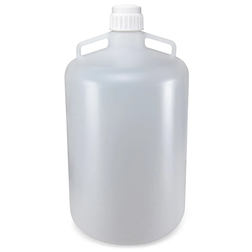Carboy, Round with Handles, LDPE, White PP Screwcap, 50 Liter, Molded Graduations