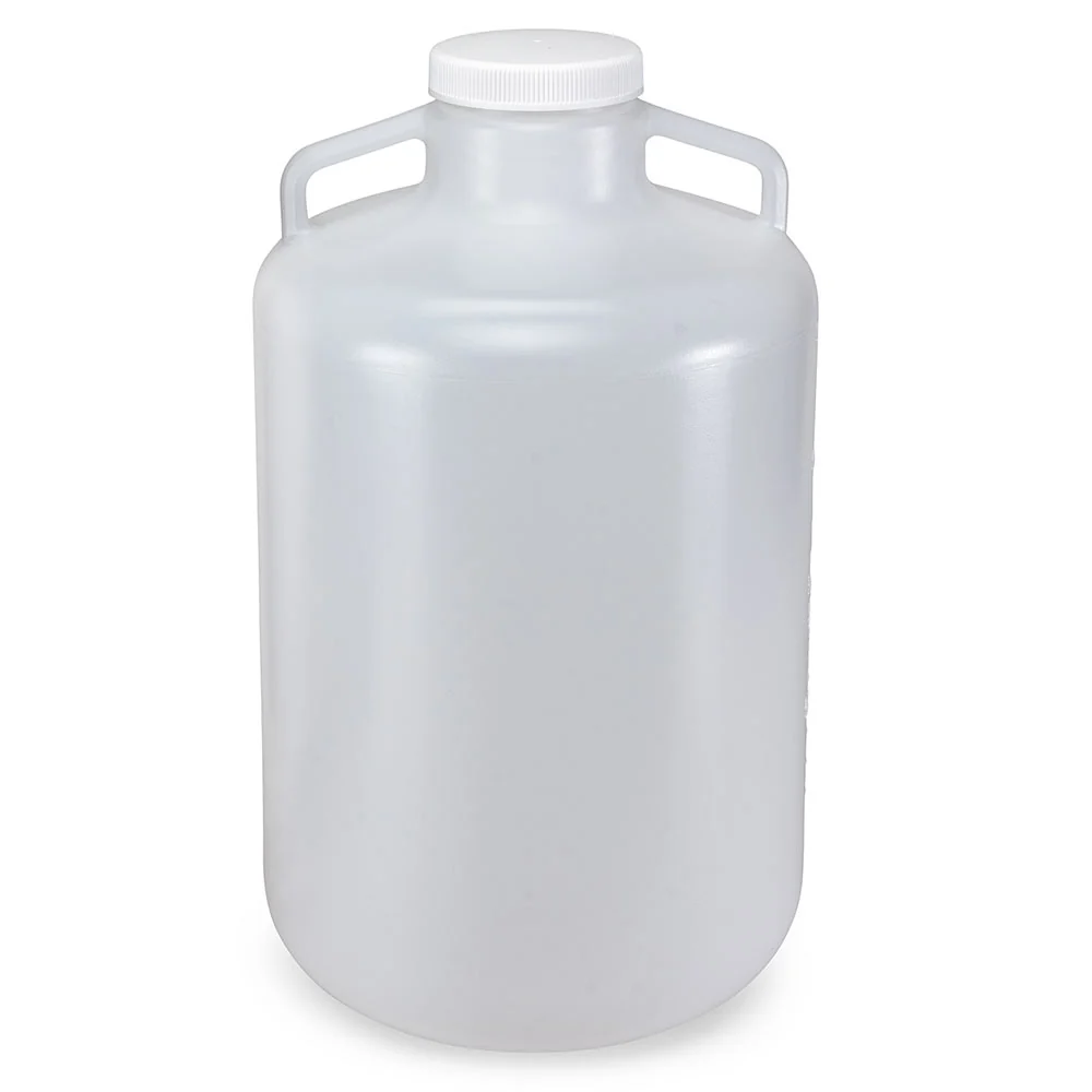Carboy, Round with Handles, Wide Mouth, LDPE, White PP Screwcap, 20 Liter, Molded Graduations - CS/4