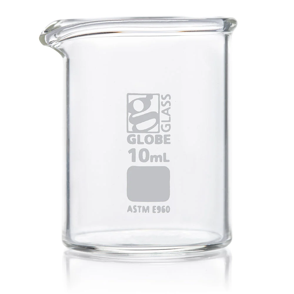 Beaker, Globe Glass, 10mL, Low Form Griffin Style, ASTM E960, 12/Box - CS/48