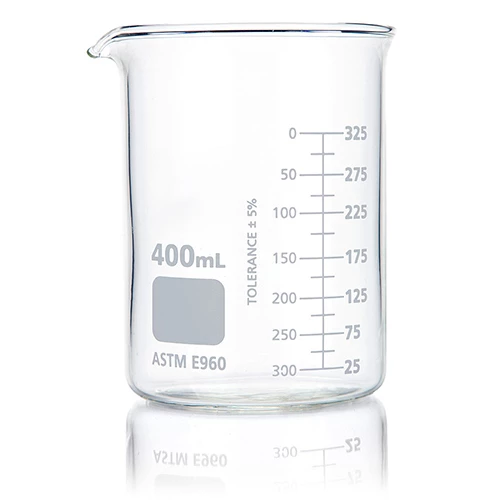 Beaker, Globe Glass, 400mL, Low Form Griffin Style, Dual Graduations, ASTM E960, 12/Box