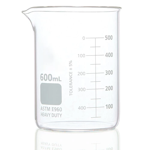 Beaker, Globe Glass, 600mL, Low Form Griffin Style, Heavy Duty, Dual Graduations, ASTM E960, 6/Box