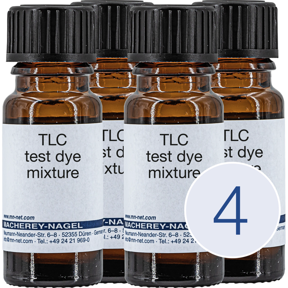 Collection of the 4 individual components of test dye mixture