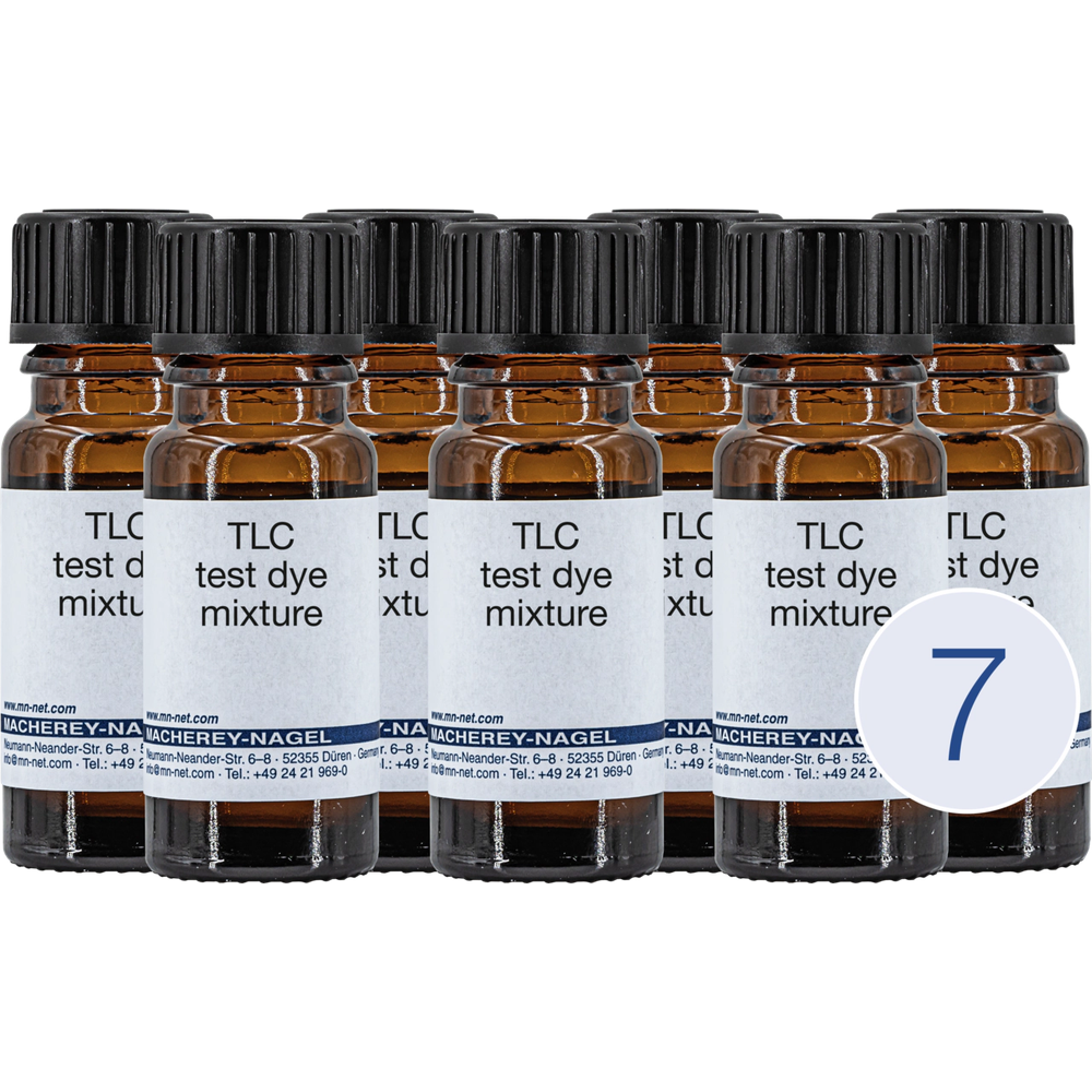 Collection of the 7 individual components of test dye mixture 3