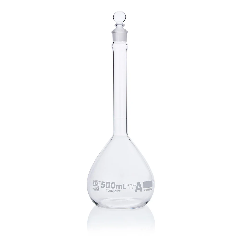 Flask, Volumetric , Globe Glass, 500mL, Class A, To Contain (TC), ASTM E288, 6/Box