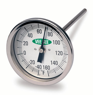 Thermometer, Dial, -40 to 160F, 3" Diameter, 6" Stem Length, EA/1