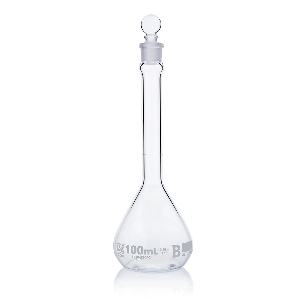 Flask, Volumetric , Globe Glass, 100mL, Class B, To Contain (TC), ASTME288, 6/Box