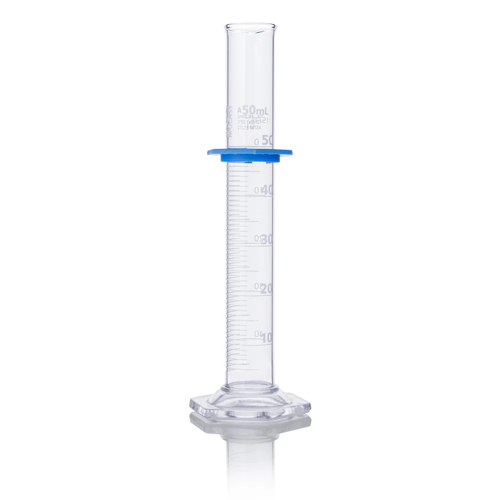 Cylinder, Graduated, Globe Glass, 50mL, Class A, To Deliver (TD), Dual Grads, ASTM E1272, 1/Box - CS/6