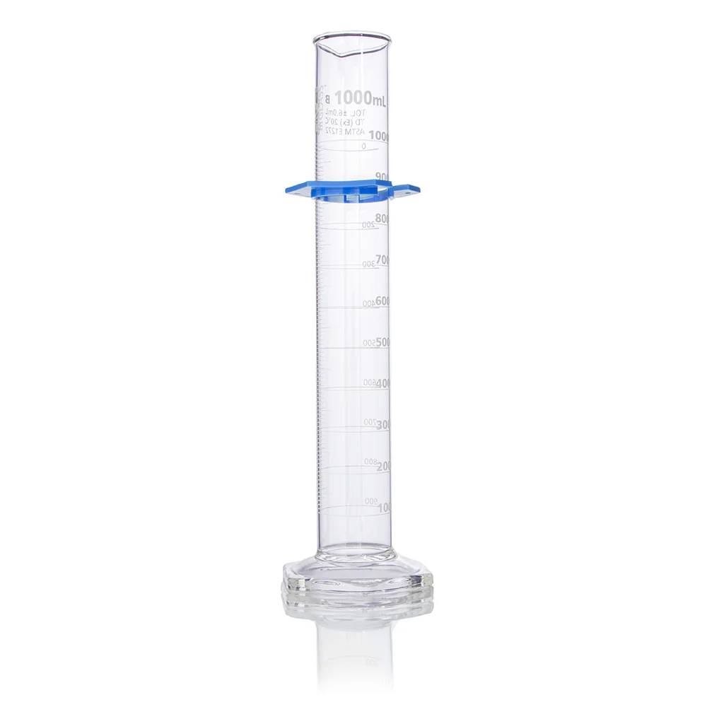Cylinder, Graduated, Globe Glass, 1000mL, Class B, To Deliver (TD), Dual Grads, ASTM E1272, 1/Box - CS/4