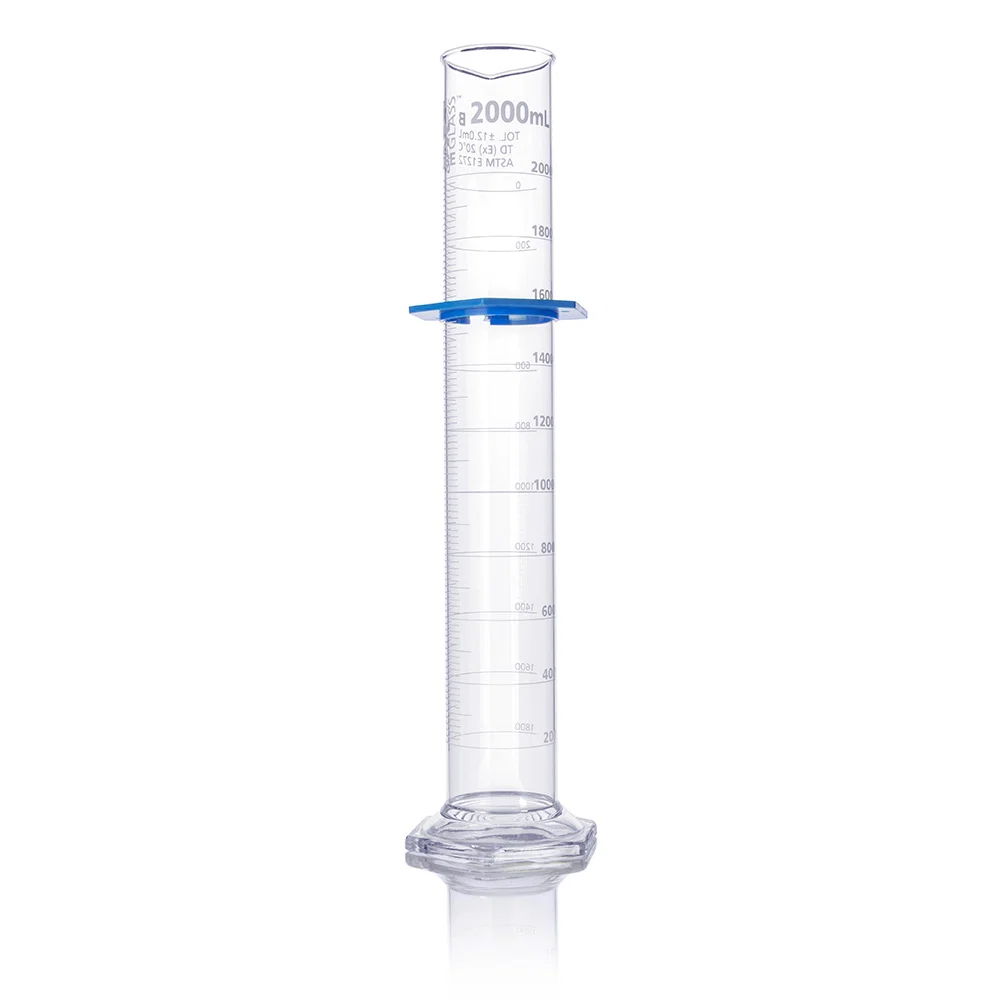 Cylinder, Graduated, Globe Glass, 2000mL, Class B, To Deliver (TD), Dual Grads, ASTM E1272, 1/Box - CS/4