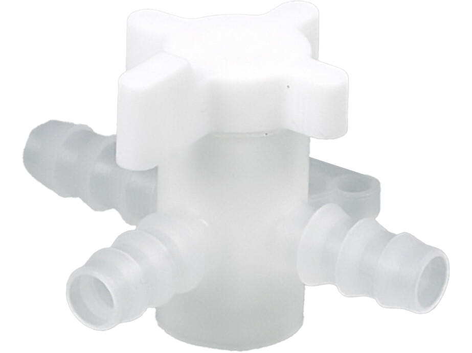 Three-way valve, PVDF, Ø 7-9 mm, NW 6 mm, white
