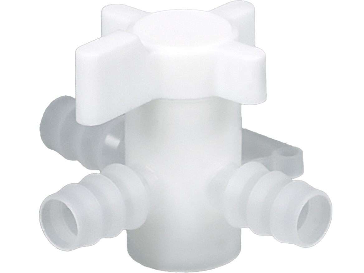 Three-way valve, PVDF, Ø 11-13 mm, NW 8 mm, white
