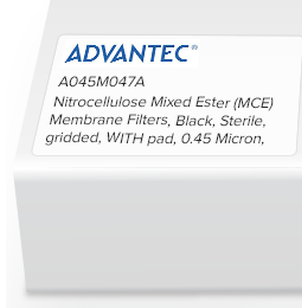 Nitrocellulose Mixed Ester (MCE) Membrane Filters, Black, Sterile, gridded, WITH pad, 0.45 Micron, 47mm, 100/Pk