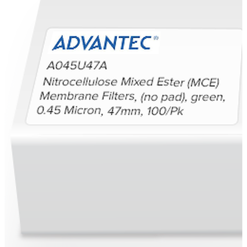 Nitrocellulose Mixed Ester (MCE) Membrane Filters, Advantec, (no pad), green, 0.45 Micron, 47mm, 100/Pk