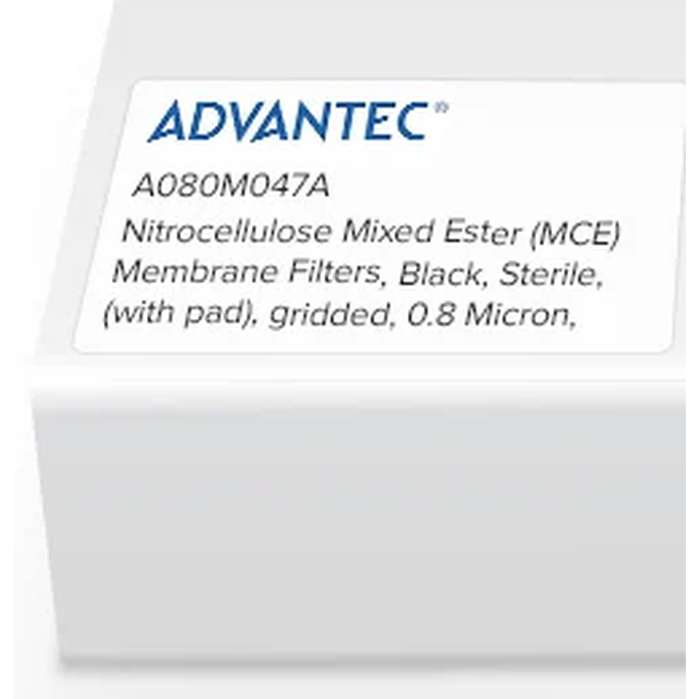 Nitrocellulose Mixed Ester (MCE) Membrane Filters, Black, Sterile, (with pad), gridded, 0.8 Micron, 47mm, 100/Pk