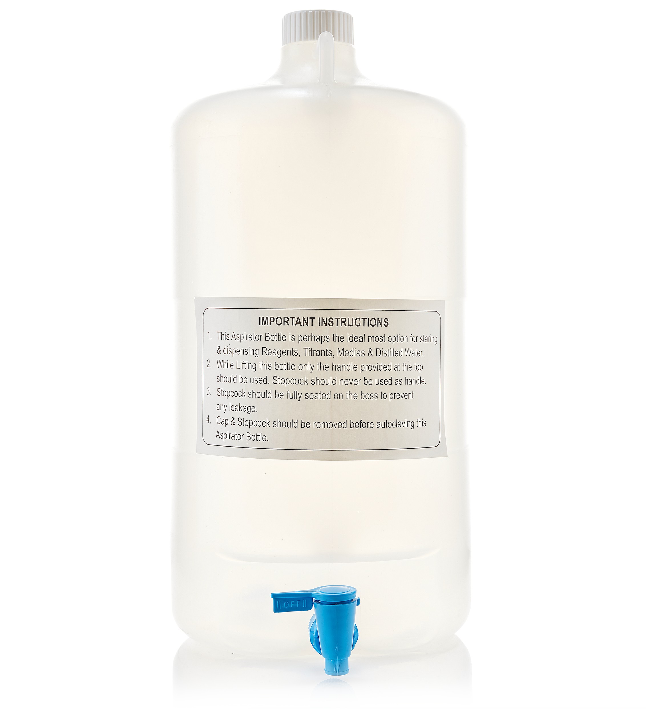 EZLabpure™ Aspirator Bottle 20 L, PP, White Cap With Spigot, 1/EA