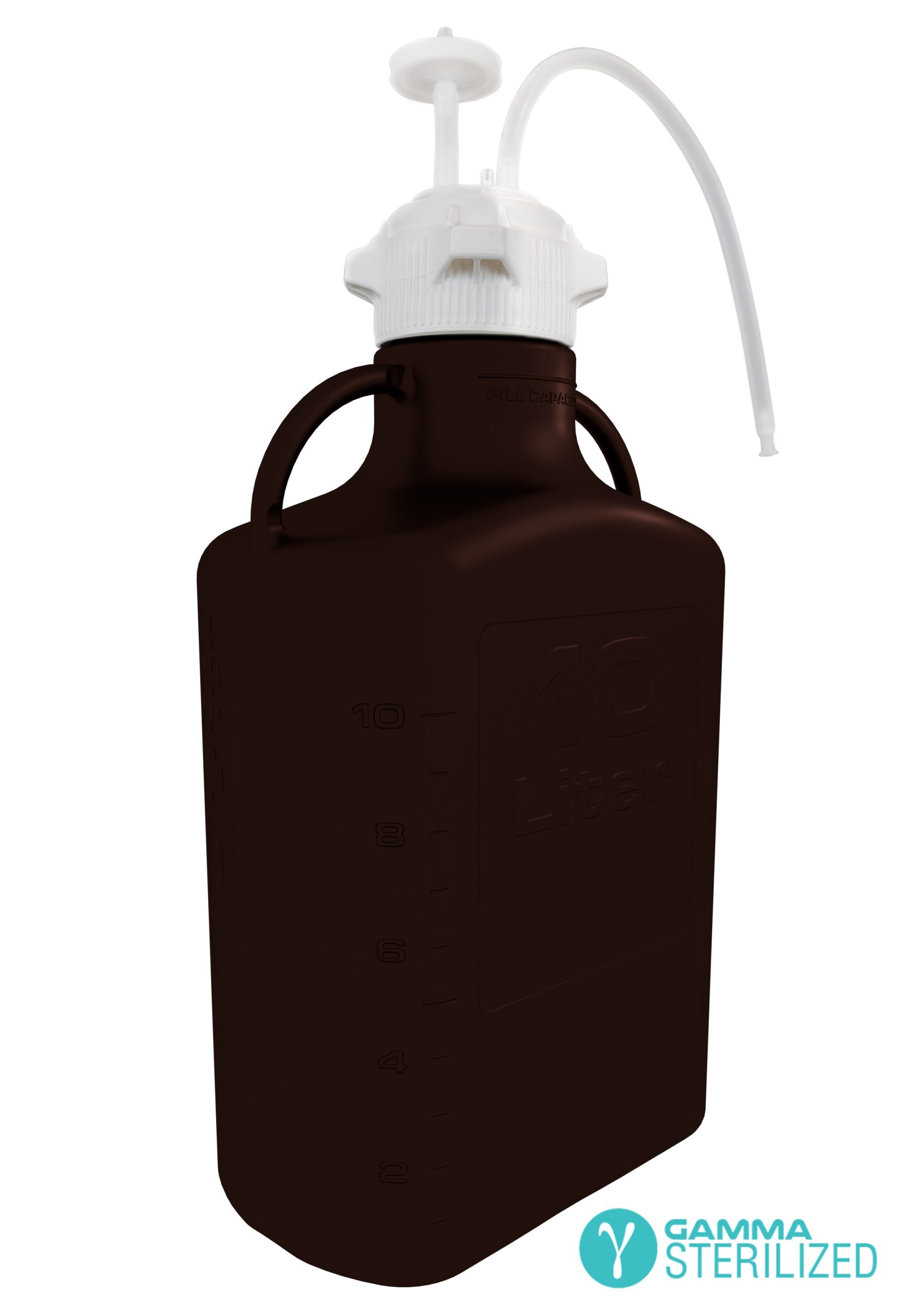 EZBio® Single Use Carboy Assembly, 10 L (2.5 Gal) Gamma Sterilized Light Blocking Amber HDPE Carboy for Aseptic Transfer and Sterile Storage with VersaCap 83B (83 mm), Vent and 1/4 in ID TPE Dip Tube, 1/EA