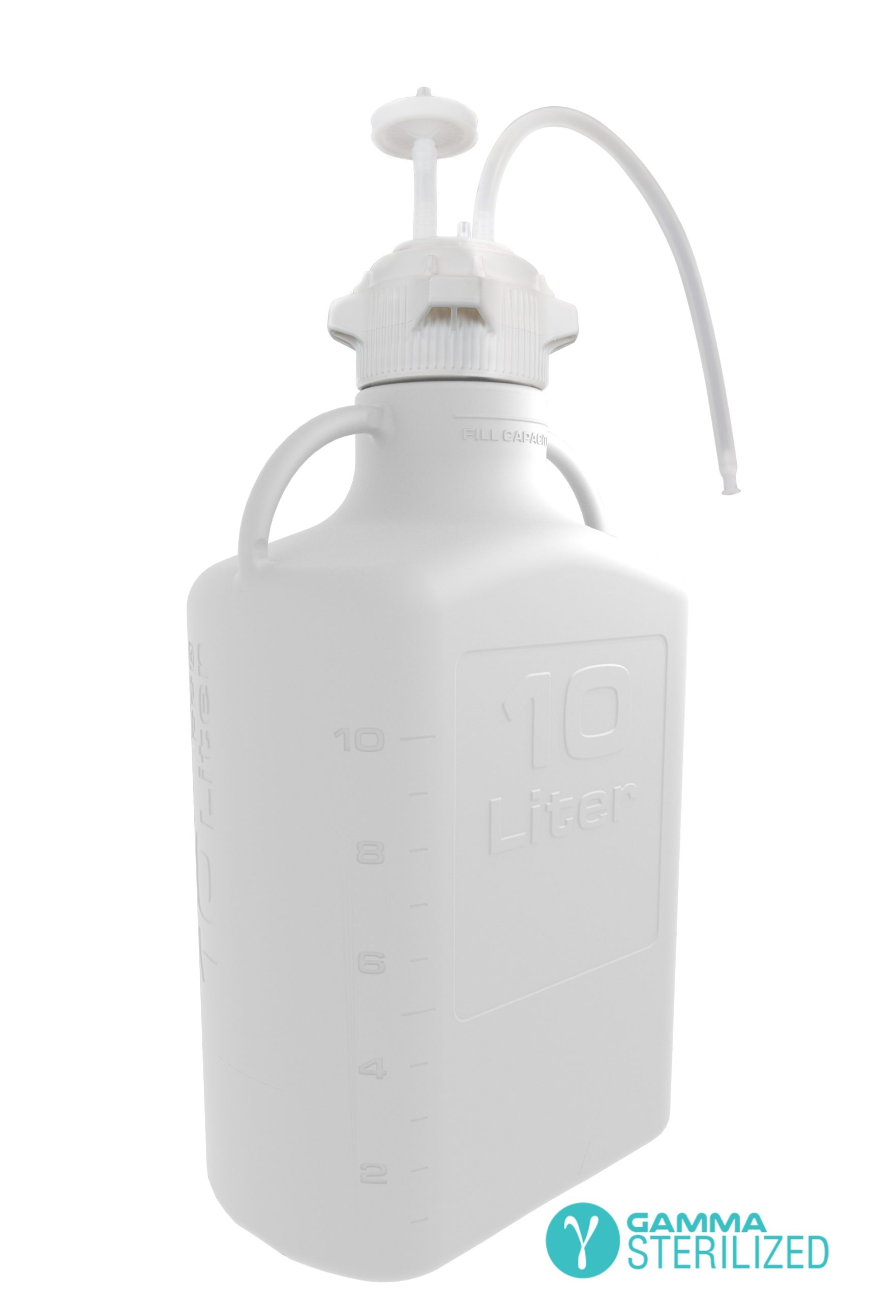 EZBio® Single Use Carboy Assembly, 40 L (10 Gal) Gamma Sterilized HDPE Carboy for Aseptic Transfer and Sterile Storage with VersaCap 120 mm, Vent and 1/4 in ID TPE Dip Tube, 1/EA