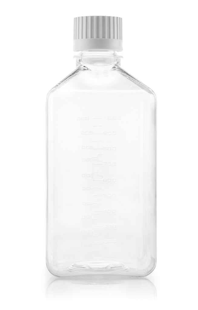EZBio® Titanium Square, Polyethylene Terephthalate Glycol (PETG) Media Bottles, Sterile Storage Bottles, 38-430 mm VersaCap, 1000mL, 24/CS