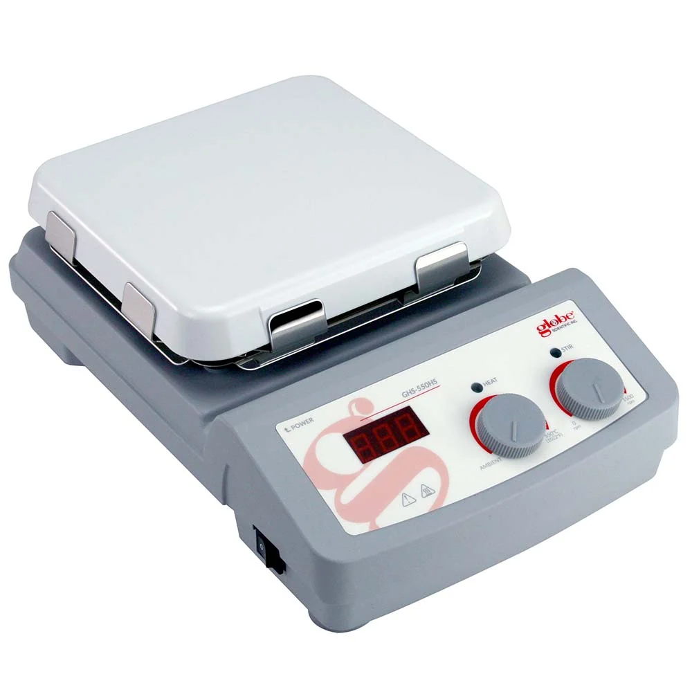 UK-EU Hotplate Stirrer, Digital, 550C Maximum Temperature, 7 x 7 inch glass ceramic top plate, 200-240v 50-60Hz