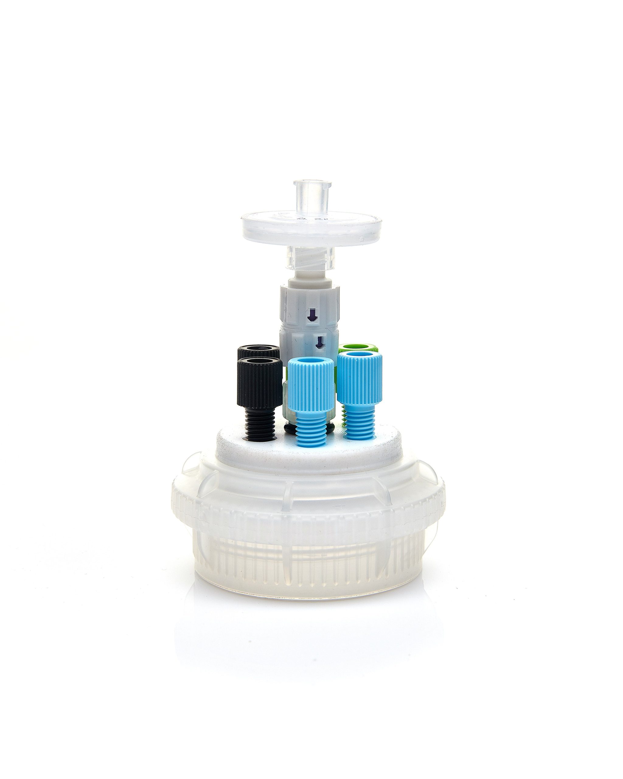 ChromCap™ 300 Universal HPLC Solvent Reservoir VersaCap® GL45 System with Class VI PTFE Adapter & Safety Air Inlet Valve, Cap-Only, Six (6x) Ports 3.2 mm (1/8") or 1.6 mm (1/16") OD Tubing , 1/EA