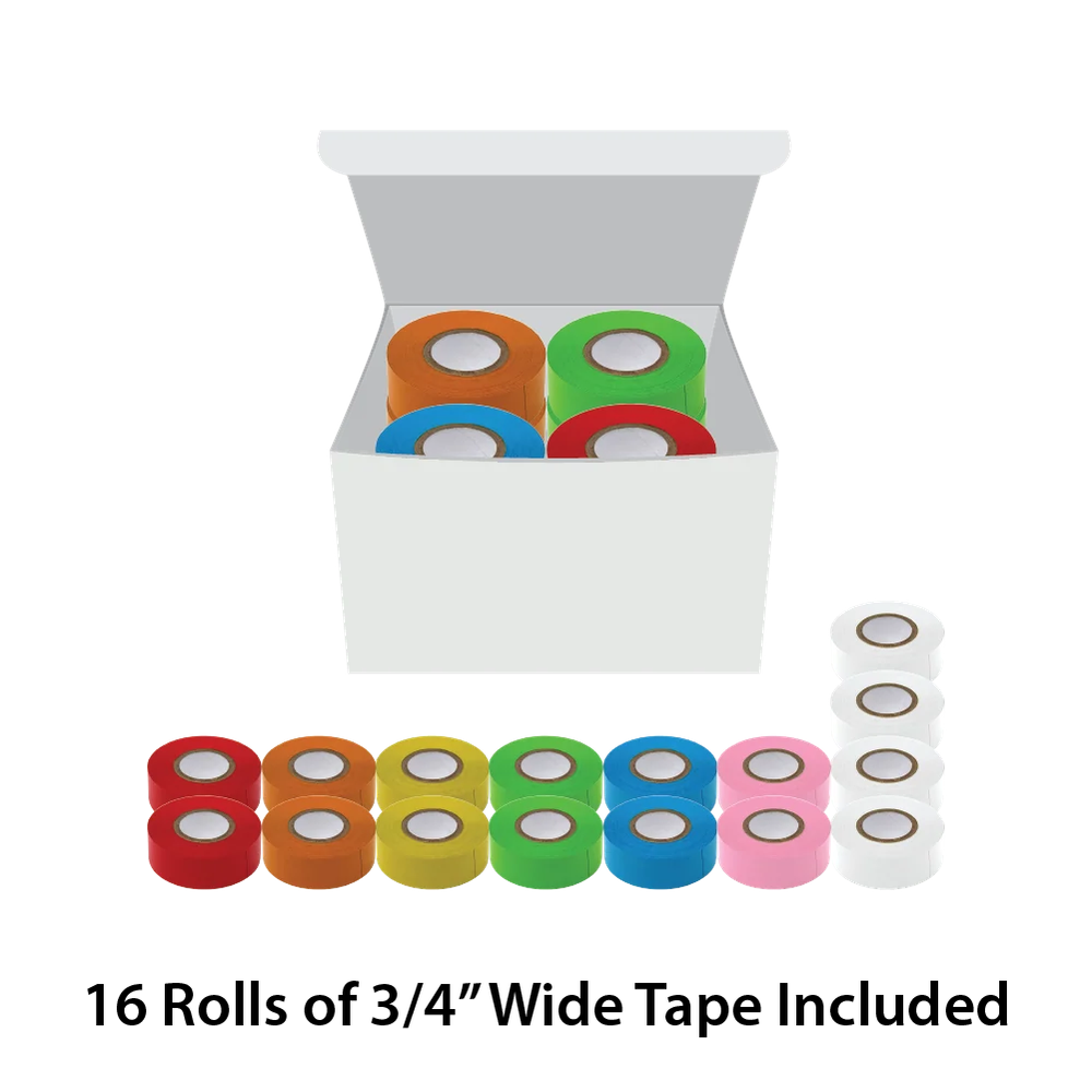 Labeling Tape, 3/4" x 500", Assorted Colors (4 white, 2 blue, 2 green, 2 orange, 2 pink, 2 red, 2 yellow)