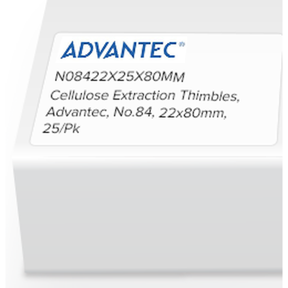 Cellulose Extraction Thimbles, Advantec, No.84, 22 x 80mm, 25/Pk