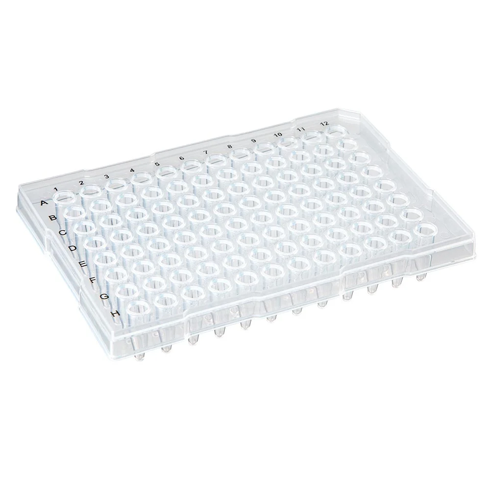 RR02 0.2mL 96-Well PCR Plate, Half Skirt (ABI-style), Ridged Rim, Clear - CS/100