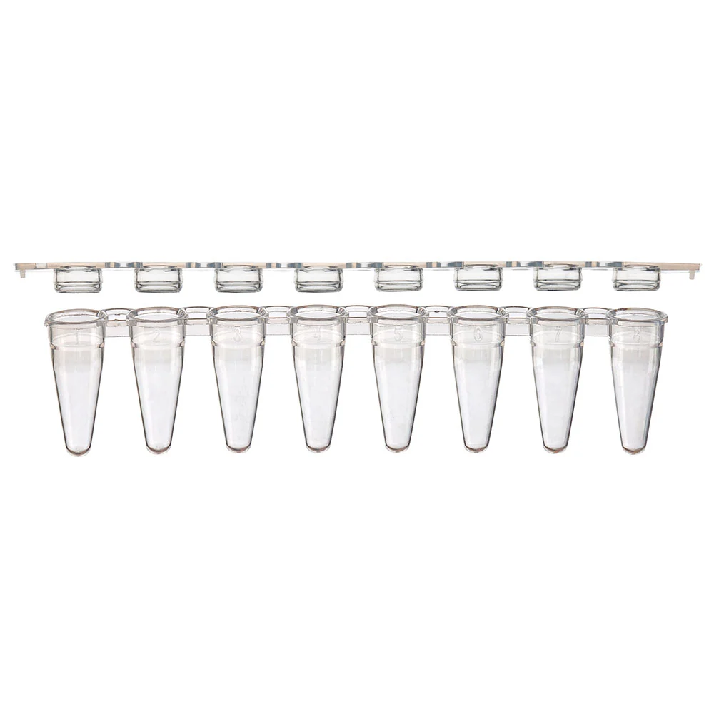 01F 0.1mL 8-Strip Tubes, Low Profile, with Separate 8-Strip Clear Flat Caps, Natural - cs-1250