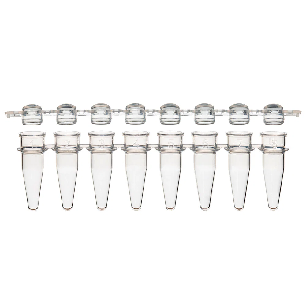 02D 0.2mL 8-Strip Tubes, with Separate 8-Strip clear Dome caps, Natural, CS-1250