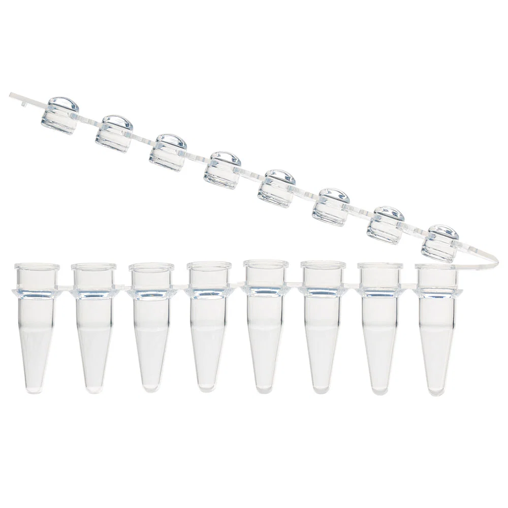 02D 0.2mL 8-Strip Tubes, with Separate 8-Strip clear Dome caps, Natural - cs-1250