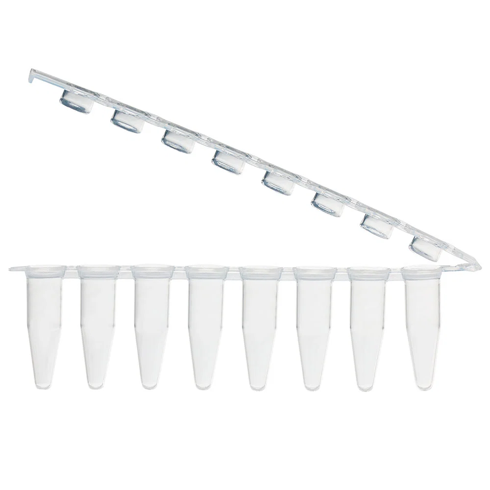 02F 0.2mL 8-Strip Tubes, with Separate 8-Strip Clear Flat Caps, Natural - cs-1250