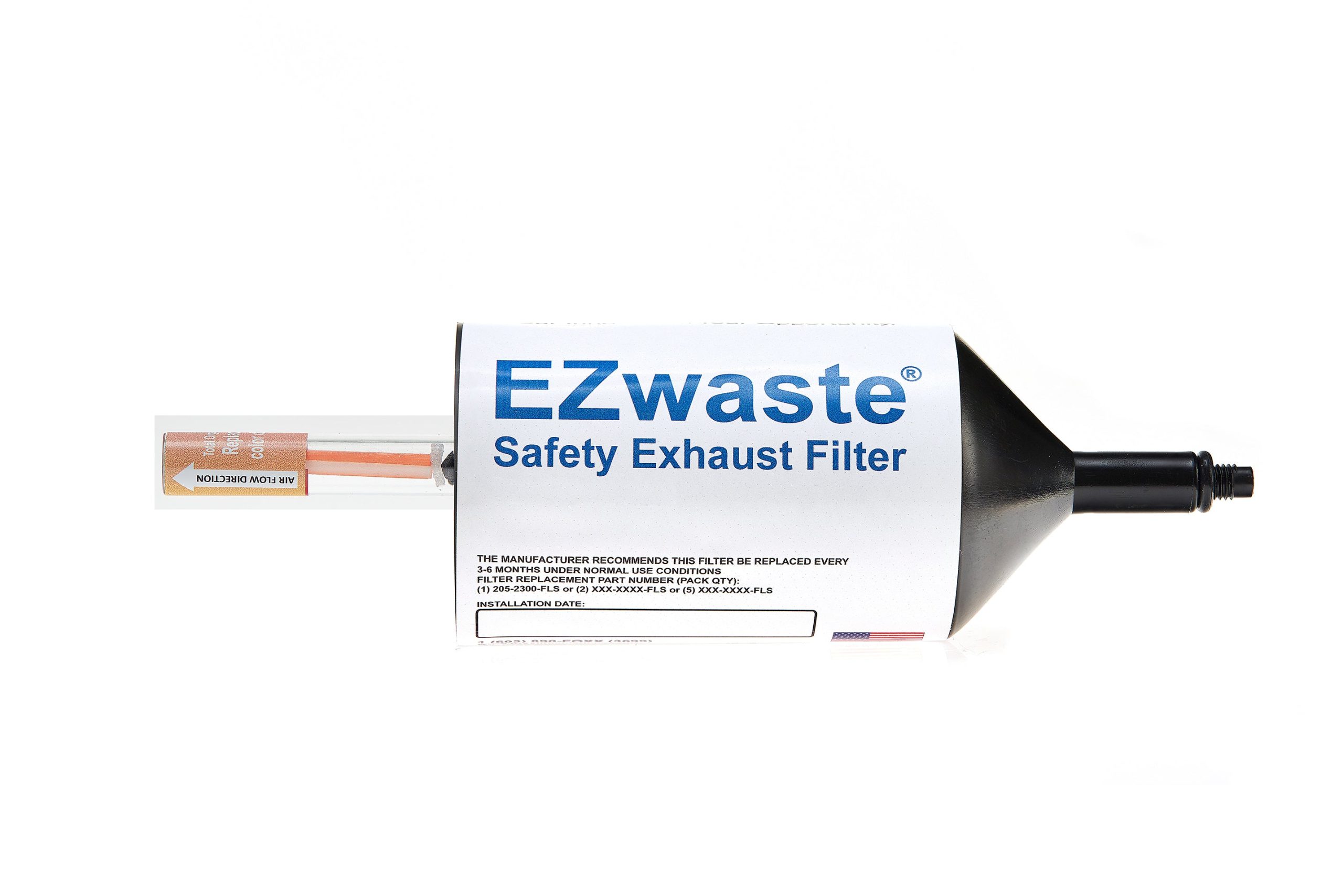EZwaste® 110 HPLC Solvent Waste System, ¼-28 Thread Size Replacement Chemical Exhaust Filter with Indicator, Activated Carbon, 25/CS